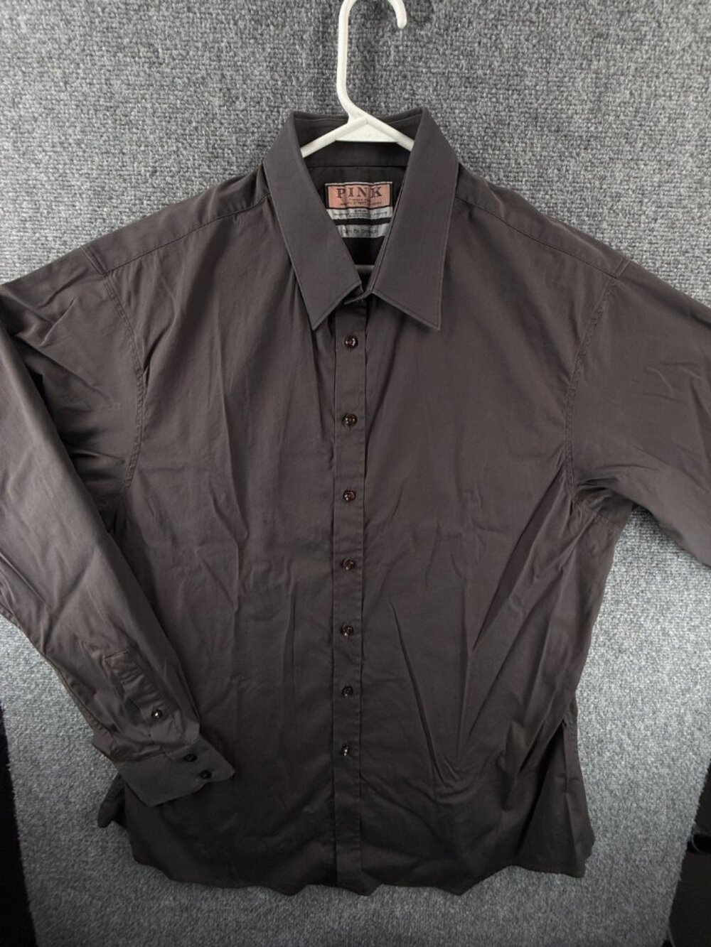 Thomas Pink Point Slim Stretch 18 Cotton Nylon Spandex Gray Button Up British